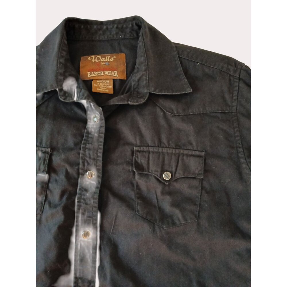 Walls Ranchwear WomeBlack Long Sleeve Snap Up Shirt Size M 100% Cotton Western - Picture 10 of 14